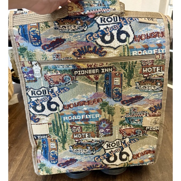 Vintage Route 66 Tapestry Shopping Cart Bag With Wheels Granny NWT - Picture 1 of 16